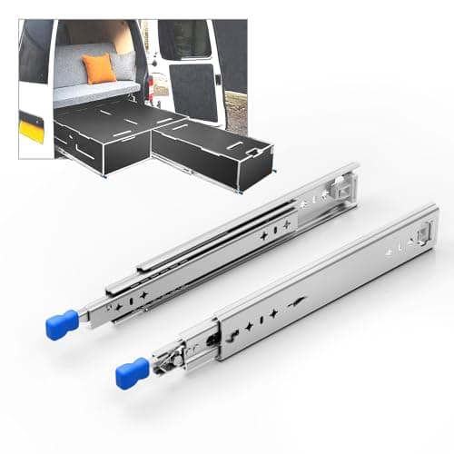 Image of GEYUESI Locking Heavy Duty Drawer Runners 1000mm Up to 90kg Capacity Ball Bearing Full Extension Slides with Lock Side Mount Glides for Workshop Van Storage, #H53-D-40, 1 Pair