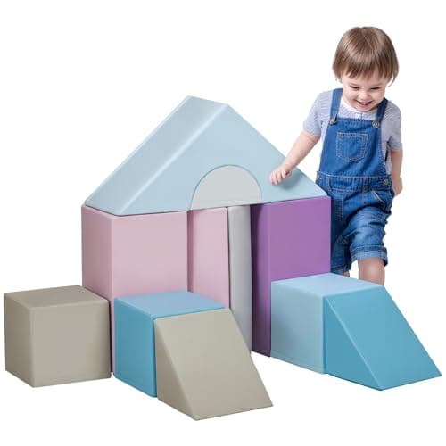 Image of HOMCOM 11-Piece Soft Play Equipment for Toddlers, Kids Soft Play Set, Foam Blocks for Climbing, Crawling, Ages 1-3 Years, Blue