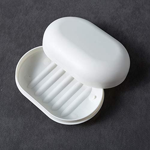 Image of KMOCEPLY Portable Soap Dish Travel Box with Lid Dish Shower Soap Case (White)