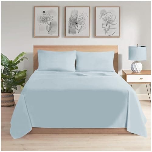 Image of GC GAVENO CAVAILIA Easy Care Flat Sheet King Size - (265 X 275 Cm) Polycotton Bed Sheets - Super Soft & Comfortable Wrinkle Free Sheet -Sky Blue