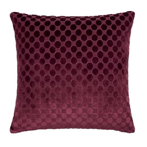 Image of Soiree Velvet Filled Cushion, Jacquard Spots Pattern, Decorative Throw Pillow, 1 Piece, 43 x 43 cm, Burgundy, 100% Polyester