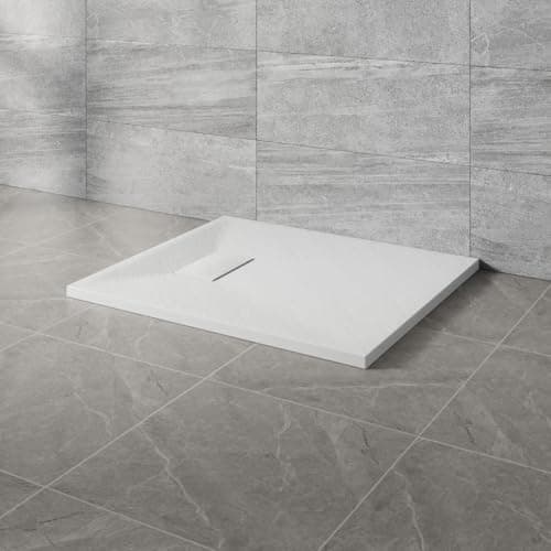 Image of NRG 800x700mm SMC Rectangle Shower Tray White Slip-Resistance Bathroom Shower Base Easy to Clean