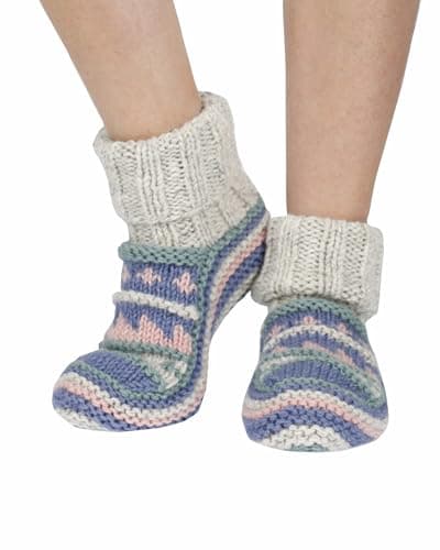 Image of Pachamama Women 100% Wool Bed Sofa Lounge Socks Handknitted Fleece Lined Fairisle Medium 4-7 Handmade Extra Warm Fair Trade (Wool, Oatmeal)