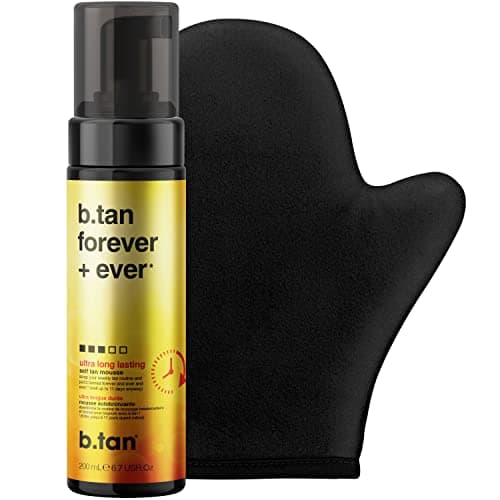 Image of b.tan Long Lasting Self Tanning Gift Set | b.tan Forever Kit - Best Express Fake Tan w/Mitt Applicator Glove, 1 Hour Dark Face & Body Tanner Mousse, Instant Results, Vegan, Cruelty Free, 200ml