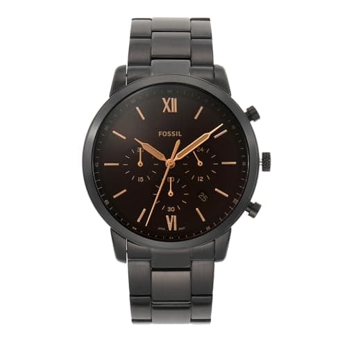 Image of Fossil Watch for Men Neutra Chrono, Quartz Chronograph Movement, 44 mm Black Stainless Steel Case with a Stainless Steel Strap, FS5525