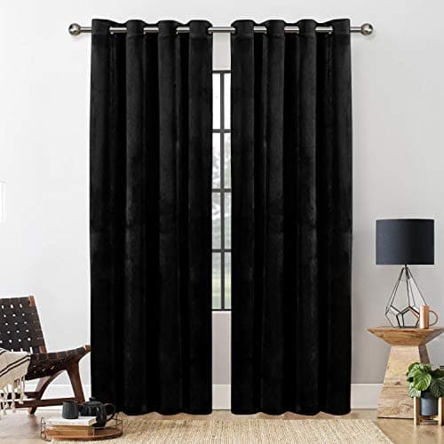 Image of Yorkshire Bedding Blackout Curtain 66 x 90 Room Darkening Black Eyelet Crushed Velvet Curtains for Bedroom Decor Window Curtains + Tie Backs (168cm x 228cm)