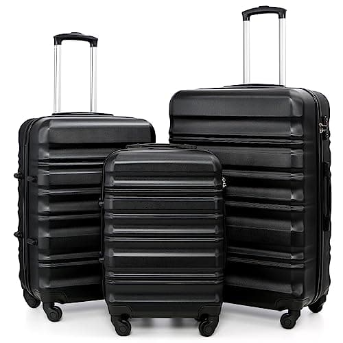 Image of COOLIFE 3 Piece Hardshell Luggage Set, Suitcase Set with Smooth Spinner Wheels, TSA Lock, Scratch-Resistant, Durable ABS+PC Suitcase Set for Family Holiday Group Travel（Black）