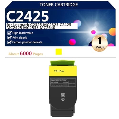 Image of (4 Pack) C2425 Toner Cartridges Extra High Yield for Lexmark C2325 MC2325 C2425 MC2425 MC2535 MC2640 Printers, High-Volume Printing Sharp Prints, 6000 Pages,Yellow-1 pack