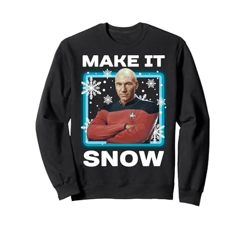 Image of Star Trek: The Next Generation Picard Make It Snow Portrait Sweatshirt, Adult Unisex, Black, Large