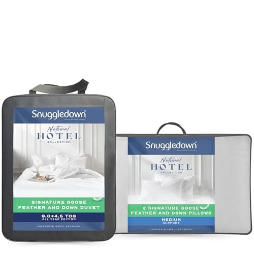 Image of Snuggledown Luxury Goose Feather & Down King Size Duvet 13.5 Tog & 2 Pillows - Ethically Sourced 85:15 Blend, All Seasons 4.5 + 9 Tog Combination Quilt | UK-Made, Cotton Cover, Washable (225 x 220cm)