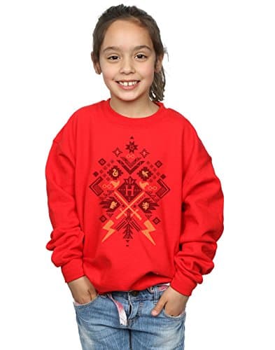 Image of Harry Potter Girls Christmas Fair Isle Sweatshirt 5-6 Years Red
