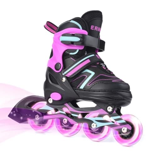 Image of ERNAN Inline Skates,Adjustable Light up Kids Inline Skates, for Boys and Girls,Roller skate for Kids Youth, Beginner (Pink, M)