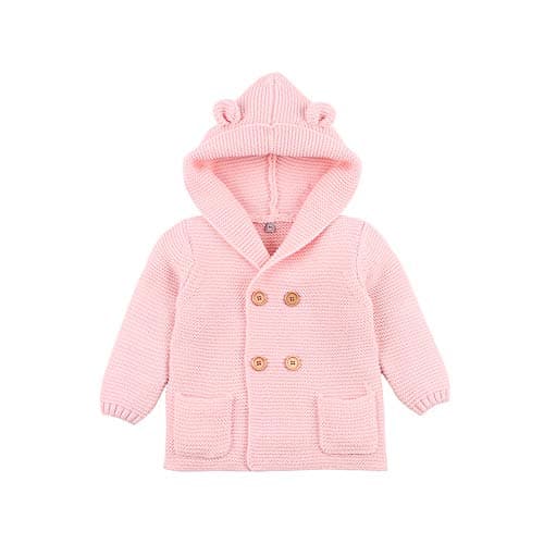 Image of VICROAD Baby Cardigan Hooded Coats Boys Girls Knitted Jackets Warm Sweater Outwear, Pink, 12-18 Months/90 cm