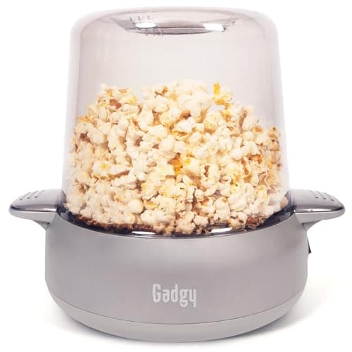 Image of Gadgy Premium Popcorn Machine – Electric Popcorn Maker with Non-Stick Plate & Bowl Lid – Fast 5-Min Popper for Home, Movie Night – Butter Melting Function – Silver Finish