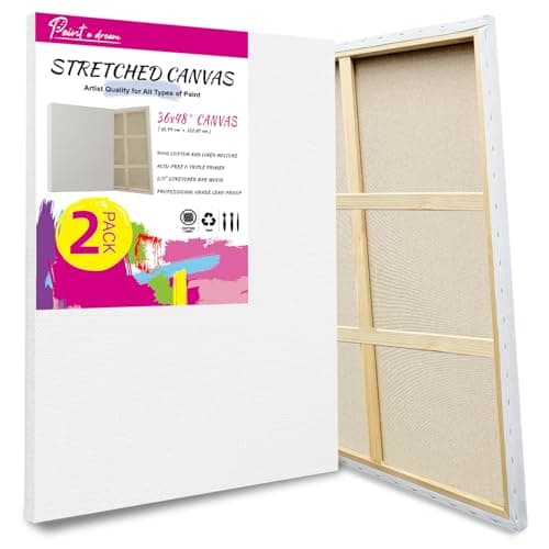 Image of 90x120cm Stretched Canvas for Painting Set of 2 - Large Gallery Wrapped Canvas, 380gsm 100% Cotton & Seed Hulls for Oil Painting & Acrylics, 15Oz Triple Primed 2/3" Profile Warp-Resistant Canvas Frame