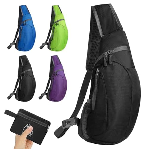 Image of Foldable Sling Bag Small Sling Bag Lightweight Crossbody Backpack for Men One Strap Shoulder Chest Bag Sling Rucksack Bag for Hiking Cycling Travelling Outdoor (Black)