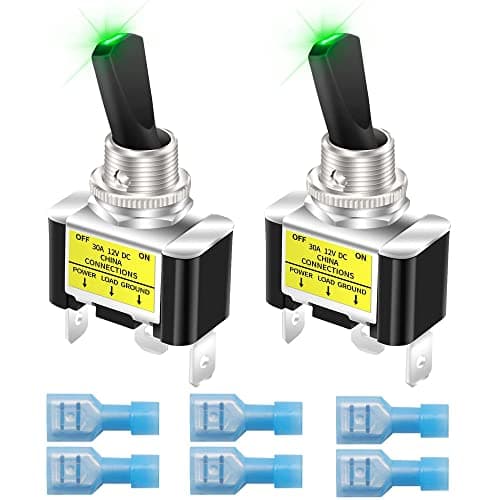 Image of Gebildet 2Pcs Rocker Lighted Toggle Switch 12V 30A Heavy Duty Racing Car Automotive Auto SPST ON/Off Toggle Switch LED Illuminated 12mm Size (Green)