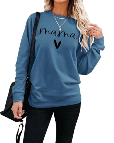 Image of INFITTY Women Long Sleeve Tops Pullover Sweatshirts Solid Relaxed Fit Casual Winter Pullover Hoodies Blue S