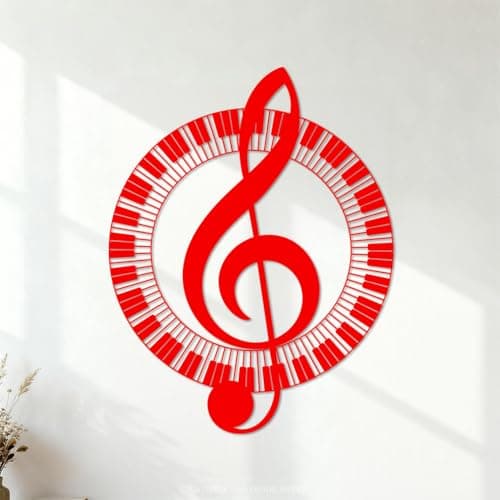 Image of Wall Vinyl Sticker Decor Musical Design Element Piano roll Pattern in Various Shapes Musical Logo Graphic Design 52x67cm Tattoo Culture Red