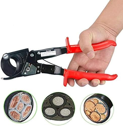 Image of Heavy Duty Ratchet Cable Cutter – Cuts Up to 240mm² Aluminium & Copper Cables – Ergonomic Finger Handle with Safety Lock & Plastic Cover