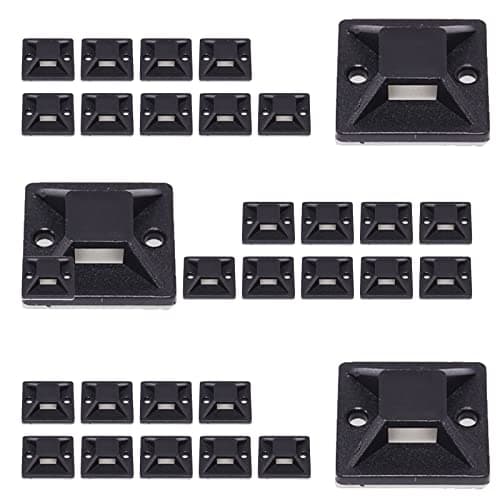 Image of Black Cable Tie Mounts - 100 Pcs, 20mm x 20mm Self-Adhesive Wire Tie Base Holders for Home Office Wire Management