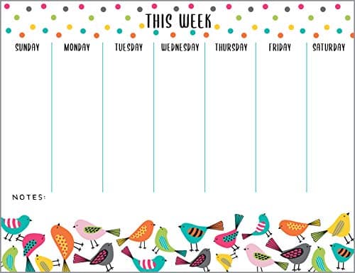 Image of Weekly Calendar Planner Note Pad - Bright Birds with Attachable Magnet