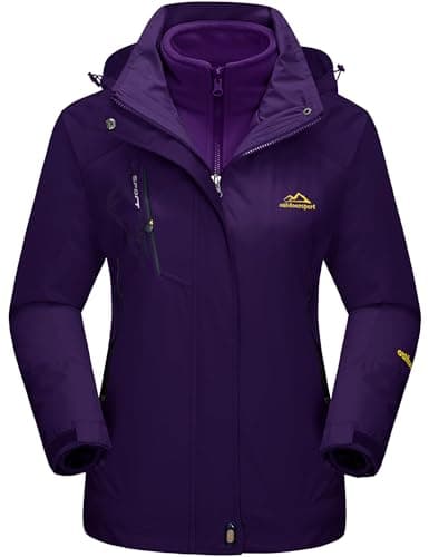 Image of TACVASEN Waterproof Jacket Womens Sports Jacket Skiing Winter Fleece Full Zip Hoodies Warm Jacket Ladies Snow Cold Outdoor Jacket Cargo Ski Jacket Windproof Snowboard Mountain Parka Purple