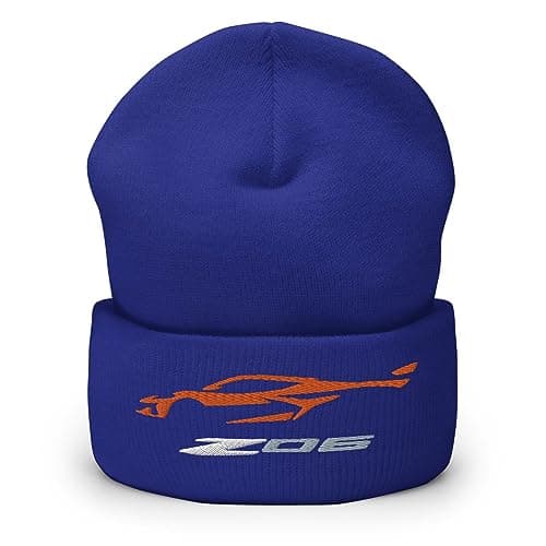 Image of 2023 Sports Car Z06 C8 Amplify Orange Vette Silhouette Custom Cuffed Beanie, Royal, One size