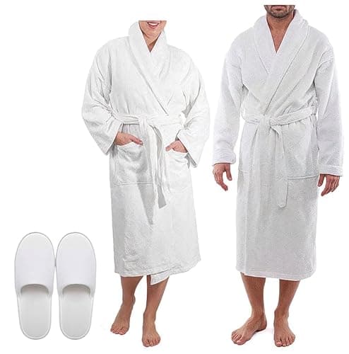 Image of Westlane Linens 100% Egyptian Cotton Terry Toweling Bathrobe, Hotel & Spa Quality Unisex Dressing Gown Bath Robes for Men & Women