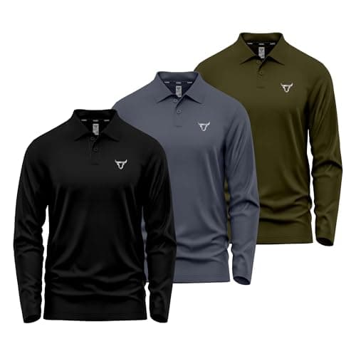 Image of TORO ACTIVA Pack of 3 Mens Polo T Shirt Regular Fit Olympic Casual Uniform Party Wear Multi-Colours Long Full Sleeves Button Up Adults Gift Polo Top