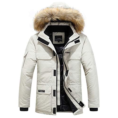 Image of Padded Jacket Men's Hooded Jacket Enhome Thick Ultrawarm Winter Coat Windproof Outerwear - Microfibre Filler - for Winter Travelling, Walking, Ski Jacket (White,M)