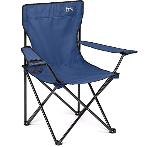 Image of Trail Folding Camping Chair, Lightweight Outdoor Chair with Cup Holder Armrest, Heavy Duty Tubular Steel Frame, Fast-Drying Polyester, Carry Bag, 100kg Capacity (Blue)