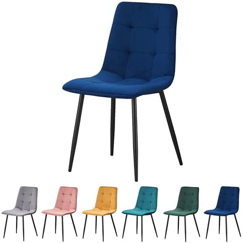 Image of MOF Dining Chair, Velvet Dining Chairs with Padded Seat and Backrest, Sturdy Metal Legs - Accent Chair for Kitchen, dining room, living room or home office (NAVY CHECK)