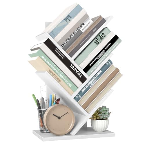 Image of VASAGLE CUSTOS Collection - Tree Bookshelf, Modern Bookcase, Floor Standing Book Shelf, for Bedroom, Living Room, Home Office, 17.2 x 30 x 51 cm, Cloud White LBC183T14