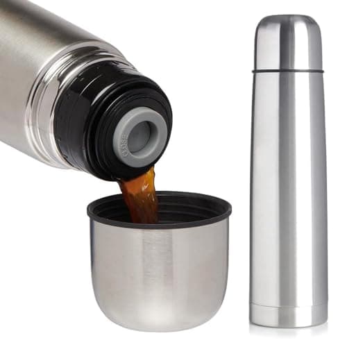 Image of New 1 Litre Flask Stainless Steel Vacuum Camping Hiking Bullet Litre Hot Cold 1000ml | Metal Vacuum Drink Flasks to Keep Cold & Hot | Ideal for Sports, Home, Office, Travel