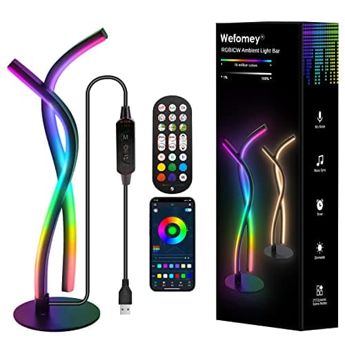 Image of Wefomey Bedside LED Table Lamp Modern, RGBWIC Ambiance Color Changing Dimmable Desk Nightstand Lamp with Smart App Control and Remote, 5V USB LED Lightbar for Bed Living Room