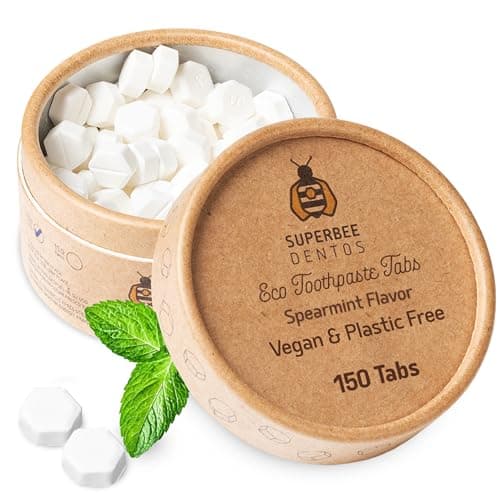 Image of SuperBee Dentos Toothpaste Tablets, 150 Tabs, Fluoride Free & Eco Friendly, Travel Mouthwash Tablets, Sensitive Bites Kids Adults, Chewable Tablet, Spearmint