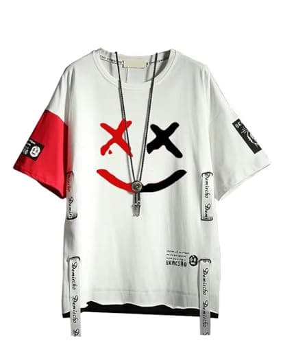 Image of Hello MrLin Men's Techwear Japanese Harajuku Streetwear Hip Hop Short Sleeve T-Shirt White