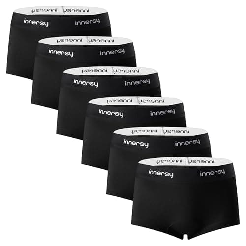 Image of INNERSY Black Girls Knickers Cotton Boyshorts Underwear Teenager Boxer Shorts Sporty Pants 6 Pack (10-12 Years, 6 Classic Black)