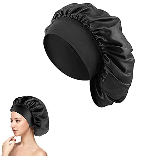 Image of Silk Hair Wrap for Sleeping, Hair Bonnet, 1pcs Night Sleep Cap for Women Girls, Hair Care Head Cover Elastic Hat for Black Curly Hair.