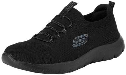 Image of Skechers Womens Summits Top Player Sneaker, Black Knit Trim, 6 UK