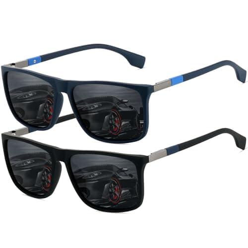 Image of LEDING&BEST Sunglasses Polarised Mens Womens Anti Glare Ultralight TR90 Square Frame UV400 Protection Black Sun Glasses for Driving Fishing Cycling Running