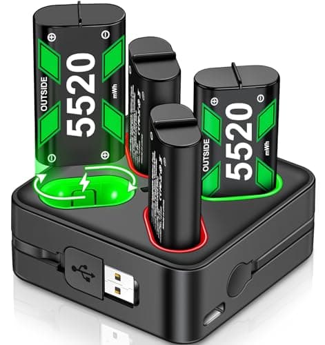 Image of HASACOOL Controller Battery Pack for Xbox One, Xbox Series X|S, 4x5520mWh Rechargeable Batteries, USB & Type-C Charging, 4-in-1 Charging Dock