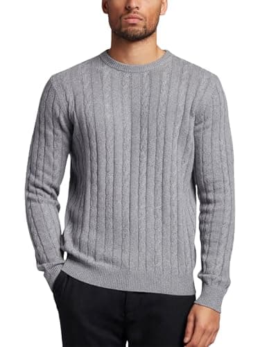 Image of Mens Cable Knit Crew Neck Jumper Warm Weave Pullover Winter Fisherman Knitted Sweater Long Sleeve M to 2XL, Grey, L