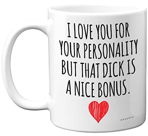 Image of Stuff4 Anniversary Mugs for Him - I Love You D**k Bonus Mug - Funny Birthday Gifts for Boyfriend Husband Partner from Girlfriend Wife Valentines Present, 11oz Ceramic Dishwasher Safe Mugs