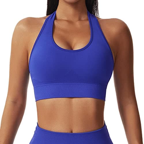 Image of Generisch Product Category Yoga Bra - Sports Bra with Halterneck Backless Padded Push-Up Medium Support Women's Top Without Underwire Training Fitness Yoga Bra, blue, S