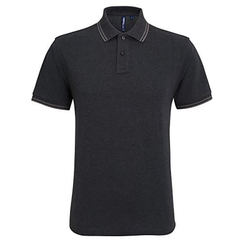 Image of Asquith & Fox Men's Asquith and Fox Men's Classic Fit Tipped Polo Regular Fit Short Sleeve Polo Shirt, Multicolour (Black Heather/Charcoal 000), Small (Manufacturer Size:Small)