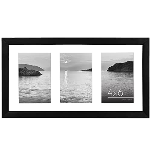 Image of Americanflat 6x4 Collage Photo Frame with Shatter-Resistant Glass - Signature Collection - Fits Three 4x6 Photos or Use as One 8x16 Picture Frame for Tabletop and Wall - Black