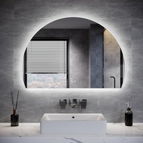 Image of ELEGANT Smart Half Circle Bathroom Mirror with Lights, 1000 x 700mm LED Bathroom Wall Mirror Backlit Mirrors with 3 Lighting Modes, Dimmable, Anti-Fog, Touch Control & Memory Function, IP44