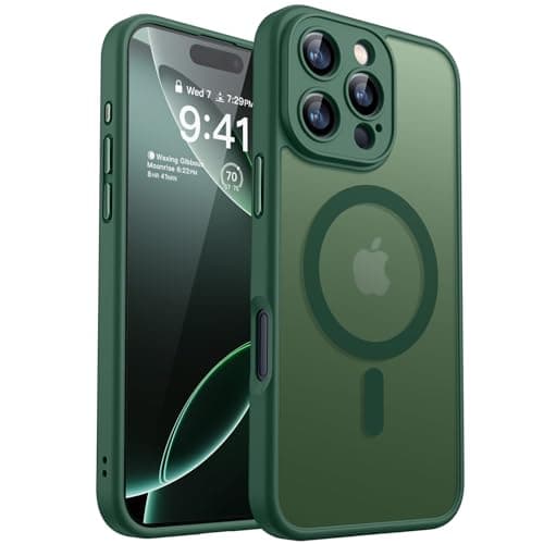 Image of CANSHN Magnetic for iPhone 16 Pro Case, Upgraded [Full Camera Protection] [Compatible with Magsafe] [Translucent Matte] Shockproof Protective Phone Case for iPhone 16 Pro 6.3" - Deep Green